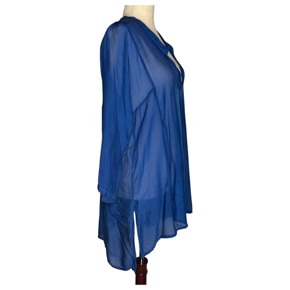 Homefrocks Womens Blouse Size Medium Blue Tunic Sheer Silk Lagenlook Artisanal - Picture 2 of 9